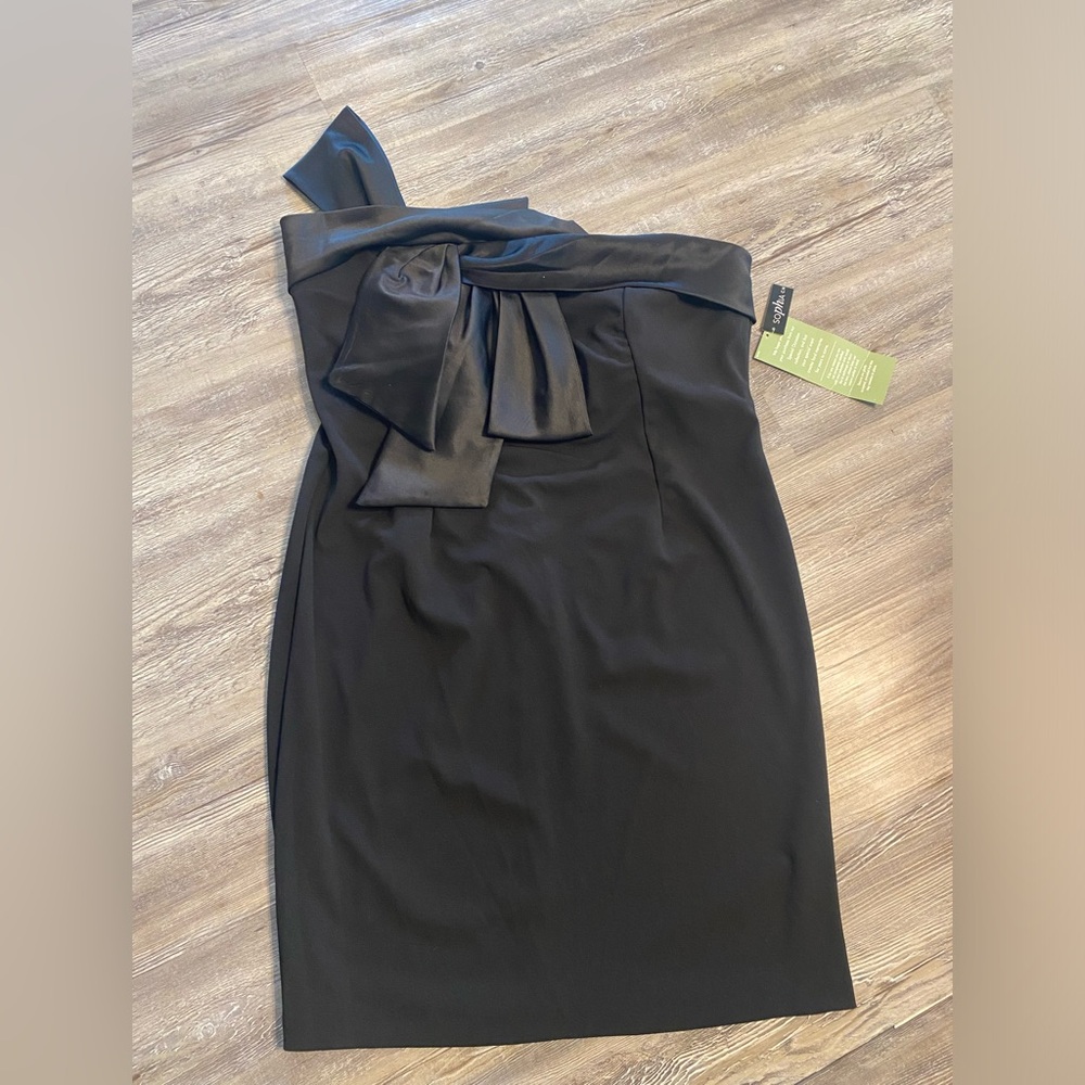 NWT SOPHIA CHRISTINA Black Tie Bow One Shoulder Dress 18
